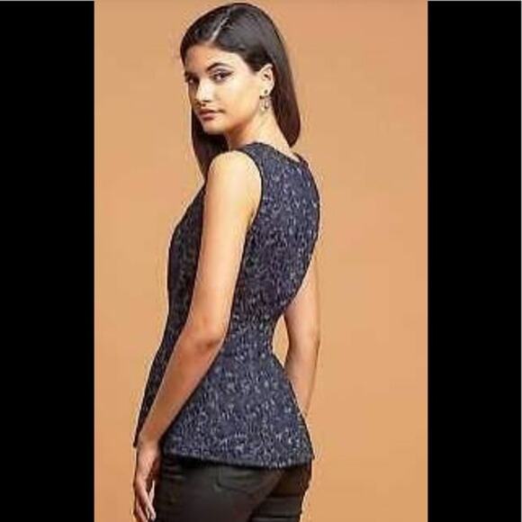 Eva Franco Navy Gold Metallic Peplum Blouse Size S - Picture 9 of 14